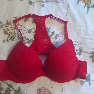 PINK red racer back bra